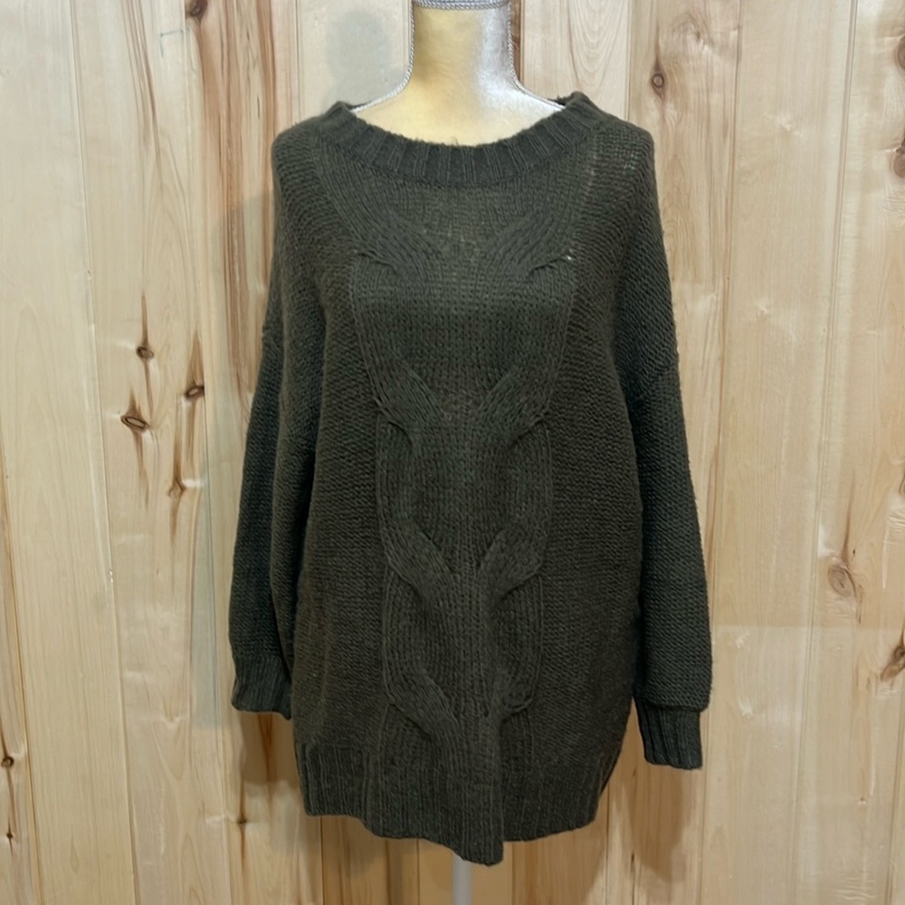 Aerie Happy Place Wool Blend Knit Sweater Olive‎  Green Oversized Tunic Size S